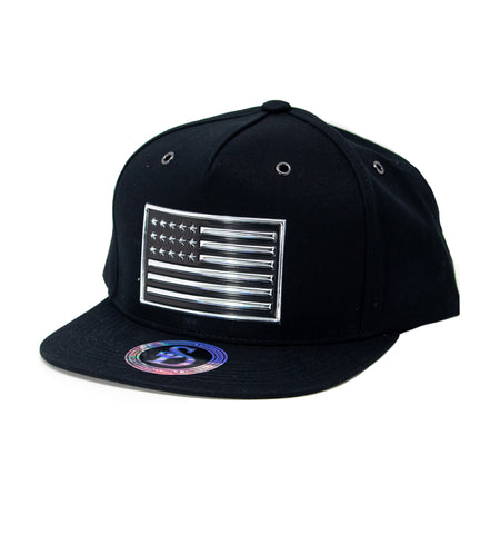Snapback Baseball Cap - Silver American Flag, Black