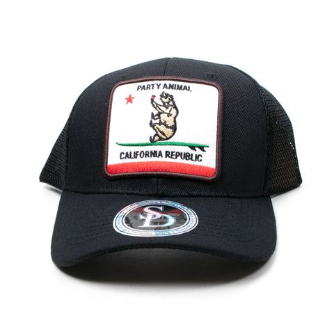 Baseball Cap Party Animal California Republic, Black Mesh