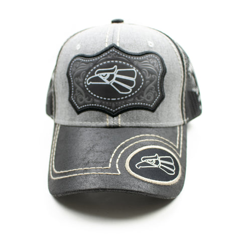 Mexican Eagle Patch Baseball Cap, Light Grey w/Black Leather Bill