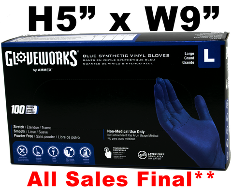 Gloveworks Blue Synthetic Vinyl Gloves LG - 100 ct. Extra Strong **ALL SALES FINAL**