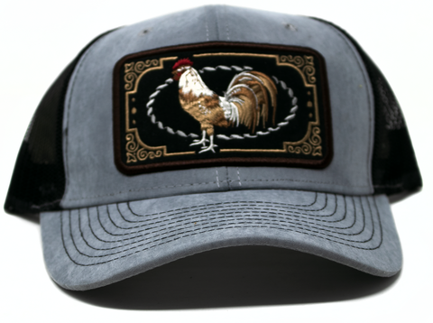 Baseball Cap Western Patch Rooster, Grey