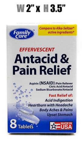 Family Care - Effervescent Antacid & Pain Relief, 8 Tablets
