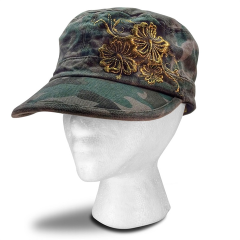 Cadet Hats - Green Camo w/Flower - O/S (adjustable)