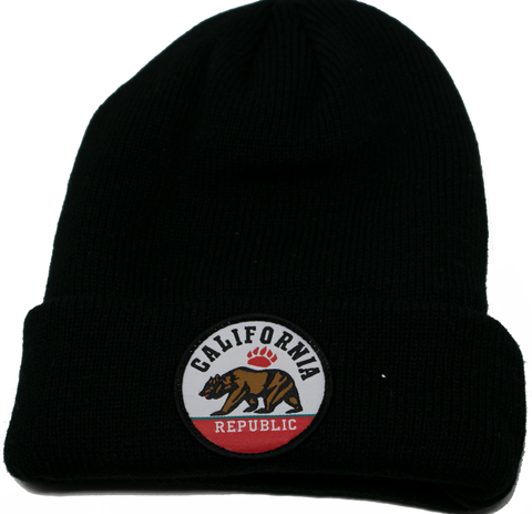 Beanie - Round California Republic Patch, Black w/Lining