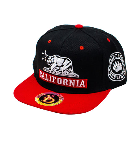 Snapback Cap - California Banner, Black w/Red Brim