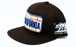 Snapback Cap -  California The Golden State License Plate Patch, Dark Brown