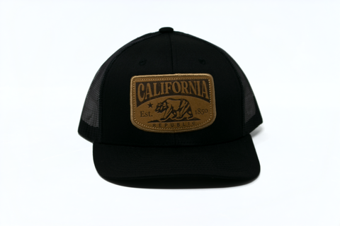 Snapback Cap California Faux Leather Patch Trucker, Black