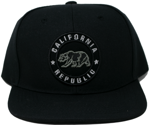 Snapback Cap California Republic Black Round Patch Stars, Black