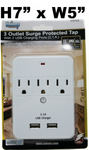 3 Outlet Surge Protected Tap w/2 USB Charging Ports