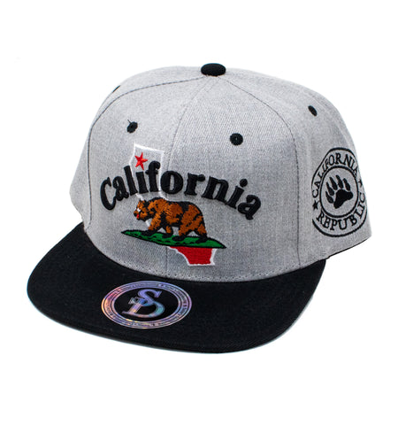 Snapback Cap - California Bear, Grey w/Black Brim