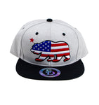 Snapback Cap - Red, White & Blue Bear, Light Grey Twill w/Black Bill