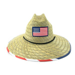 Straw Lifeguard - USA Flag Patch w/USA Flag Under Brim