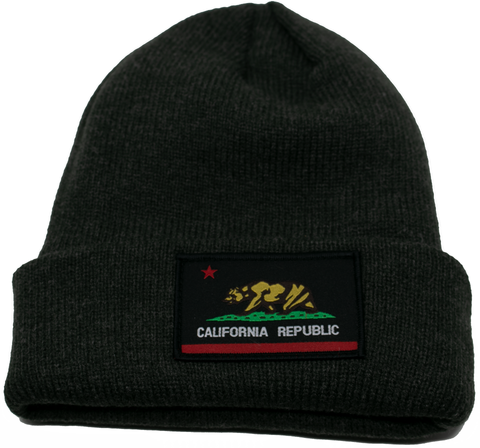 Beanie - Square California Republic Patch, Charcoal w/Lining