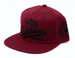 Snapback Cap - Cursive California Republic Bear Burgundy