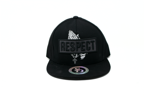 Snapback Cap -  Respect Praying Hands w/Cross, Black