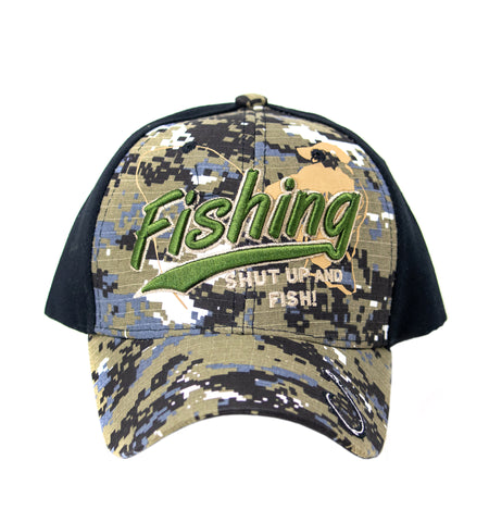 Baseball Cap - Fishing, Shut Up and Fish, Black Digi Camo