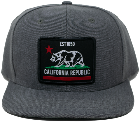 Snapback Cap Est 1850 California Republic Patch, Dark Grey