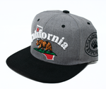 Snapback Cap - California Bear on State Outline, Grey w/Black Brim