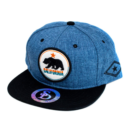 Snapback Cap - California Round Patch, Blue Twill w/Black Bill