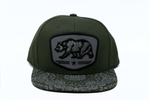 Snapback Cap -  Cali Bear Patch w/Bandana Print Brim, Olive