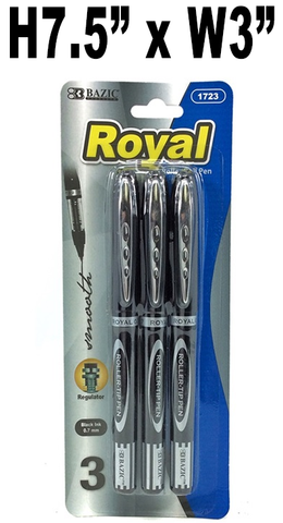 Stationery - Royal Roller Ball Pens Black - 3 pk.