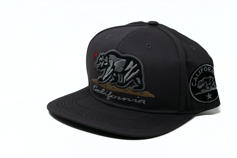 Snapback Cap -  Large Cali Bear Red Star, Dark Grey