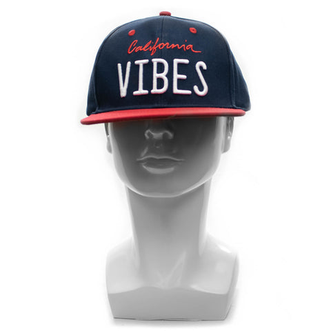 Snapback Cap - California Vibes, Navy w/Red Brim