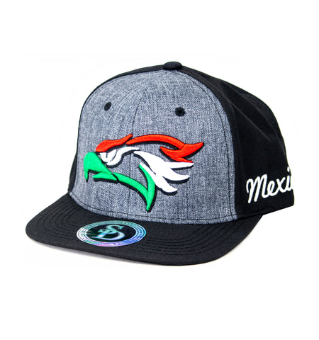 Snapback Cap w/Red, White & Green Mexican Eagle, Heather Grey w/Black Bill