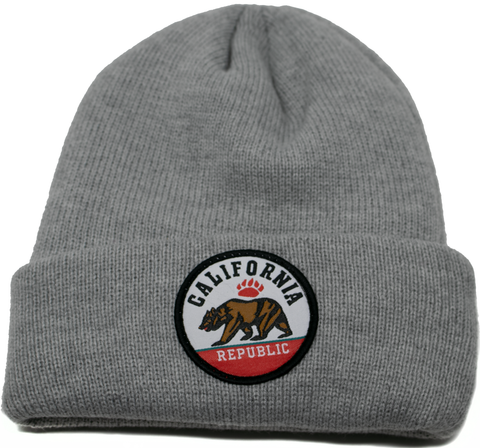 Beanie - Round California Republic Patch, Heather Grey w/Lining