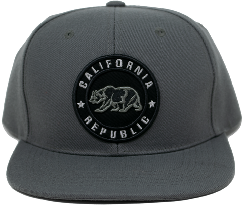 Snapback Cap California Republic Black Round Patch Stars, Dark Grey