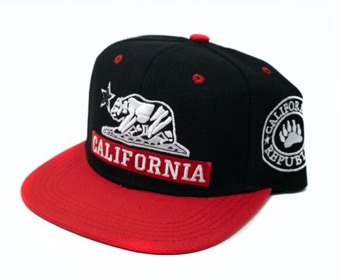 Snapback Cap - California Red Banner, Black w/Red Brim