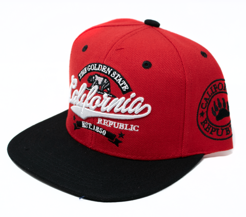 Snapback Cap - The Golden State California, Red w/Black Brim