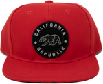 Snapback Cap California Republic Black Round Patch Stars, Red