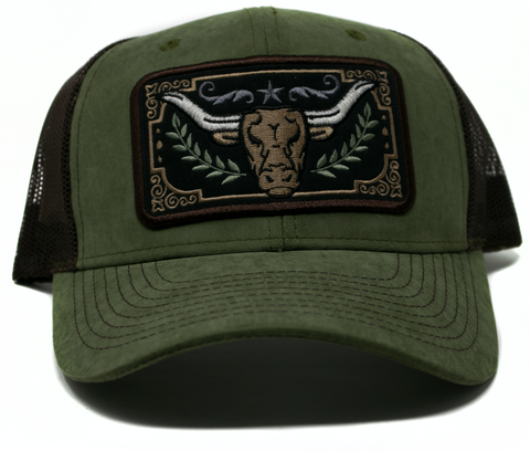 Baseball Cap Western Patch Bull, Olive