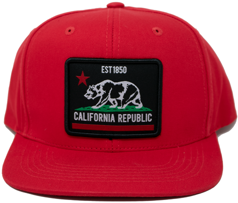 Snapback Cap Est 1850 California Republic Patch, Red