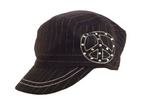 Striped Cadet Hats - Peace Signs, Assorted