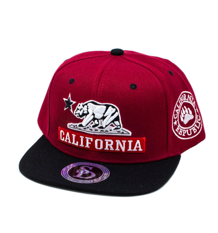 Snapback Cap - California Banner, Burgundy w/Black Brim