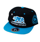 Snapback Cap - California Republic Bear, Black w/Aqua Brim