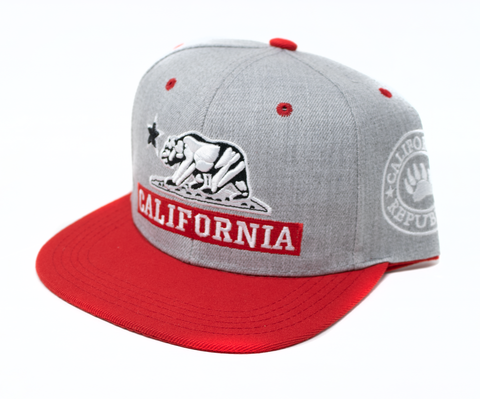 Snapback Cap - California Red Banner, Light Grey w/Red Brim