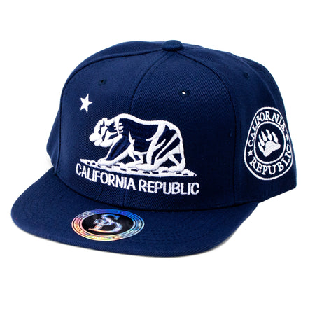 Snapback Cap - California Republic Bear, Navy