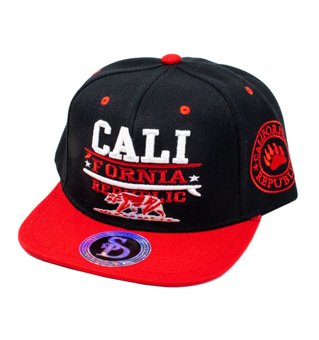 Snapback Cap - Cali Fornia Republic, Black w/Red Brim