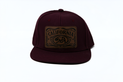 Snapback Cap California Leather Patch, Maroon