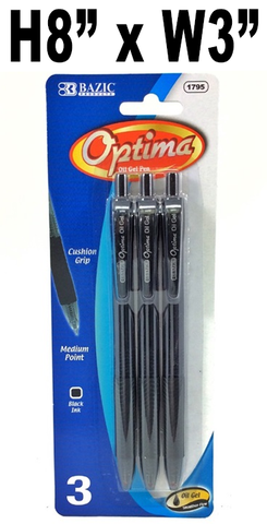 Stationery - Optima Gel Pens Black Retractable - 3 pk.
