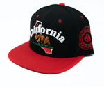 Snapback Cap - California Bear on State Outline, Black w/Red Brim