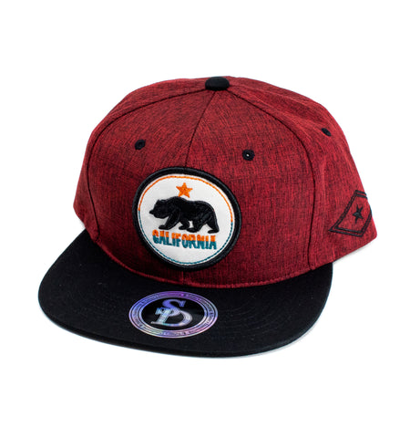 Snapback Cap - California Round Patch, Red Twill w/Black Bill