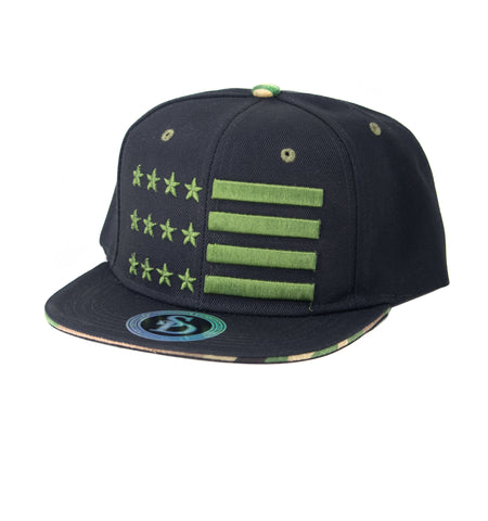 Snapback Cap w/US Flag - Black w/Olive Flag