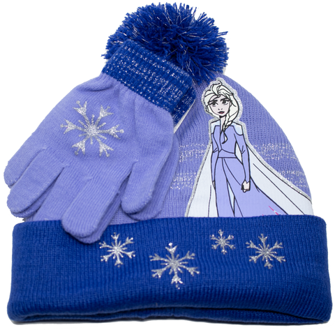 Beanie w/Pom - Frozen II Elsa Patch w/Glitter w/Gloves