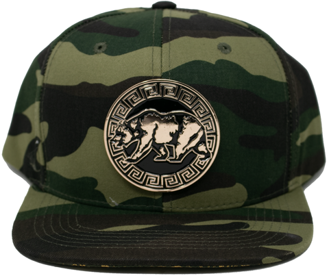 Snapback Cap Cali Bear Round Metal Logo, Camo