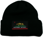 Beanie - Square California Republic Patch, Black w/Lining
