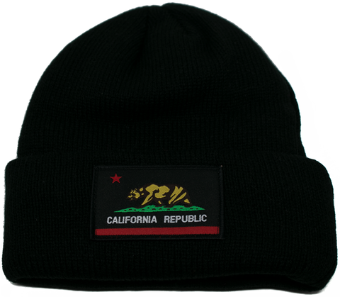 Beanie - Square California Republic Patch, Black w/Lining